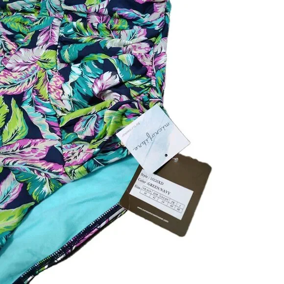 Sunseeker One Piece Swimsuit Size 14 D Cup Tummy Control Tropical Leaf Ruched - Picture 8 of 14